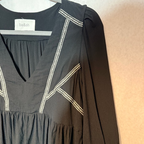 ba&sh Black Embroidered Alma Dress Contrast Stitch Flowy Boho Mini Size XS - Picture 10 of 11
